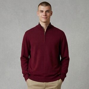 Brooks Brothers Sweater Mens 3XL Burgundy Red Merino Wool 1/4 Zip Pullover